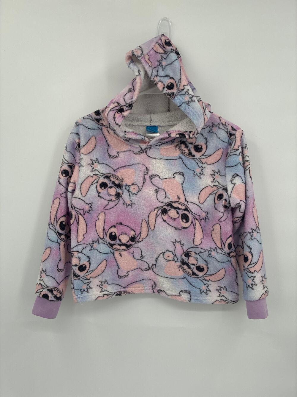 Disney Stitch Fuzzy Fleece Pullover Hoodie Sweatshirt L kids